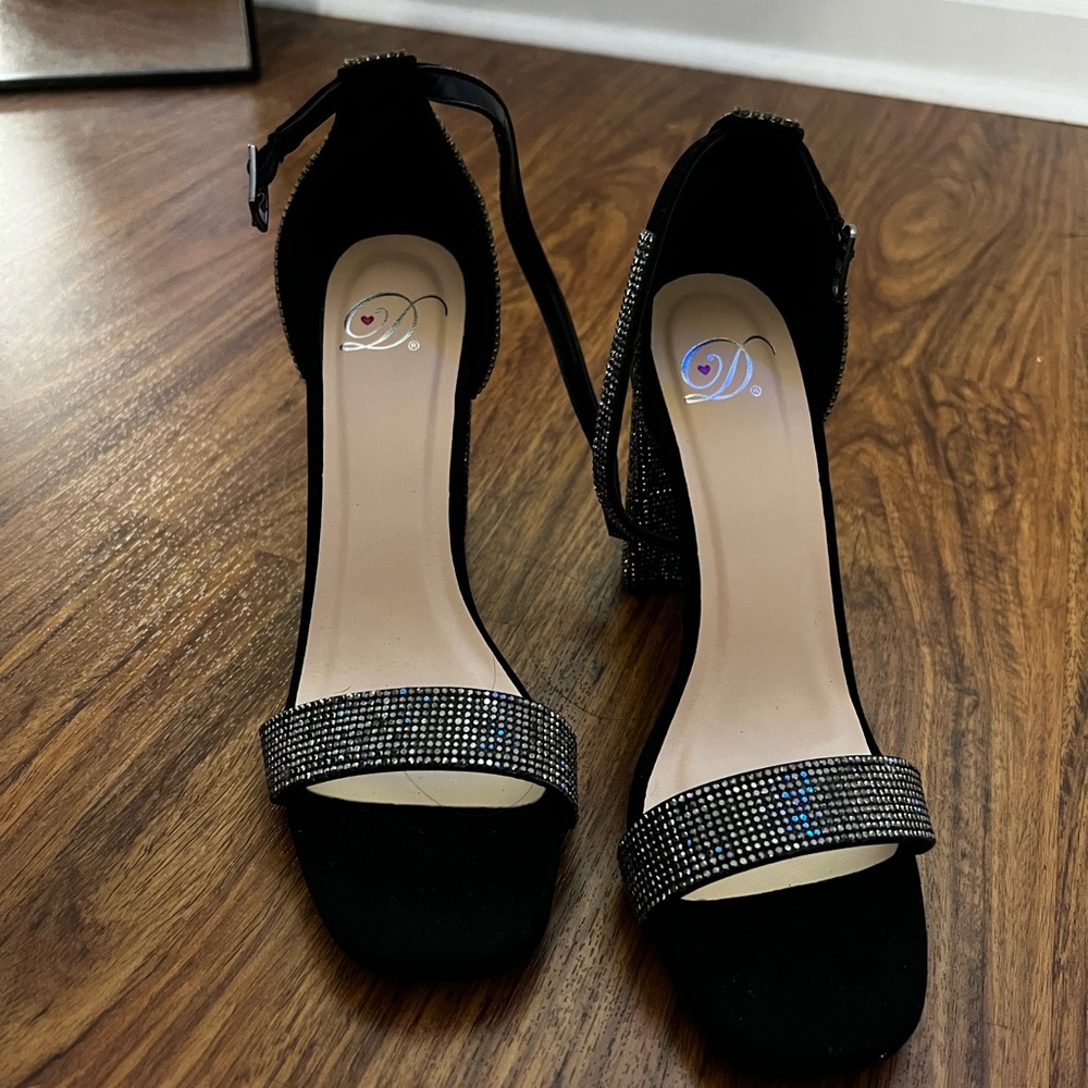 Black, bedazzle, high heels
